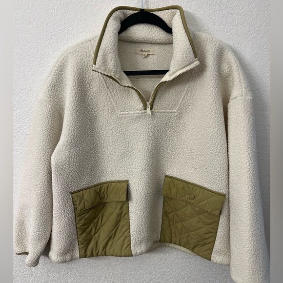 Madewell Sherpa fleece cream pullover sweater womens size large - Picture 1 of 7